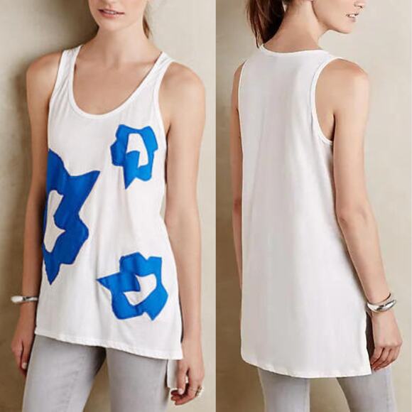Left of Center Anthropologie | NWT Alamere Blue Abstract White Cotton Tank - Picture 1 of 12